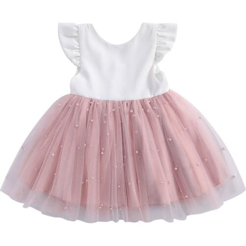 2021 Baby Summer Clothing Toddler Kids Baby Girl Princess Bowknot Tutu Dress Party Wedding Beadings Pageant Dresses 6M-5T