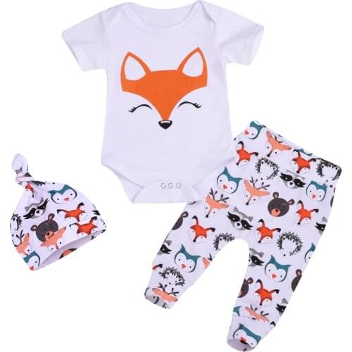 2020 New Newborn Toddler Baby Boys Clothes Set Summer Cartoon Short Sleeve Infant Bodysuit Tops Pants Hat 3Pcs Outfits