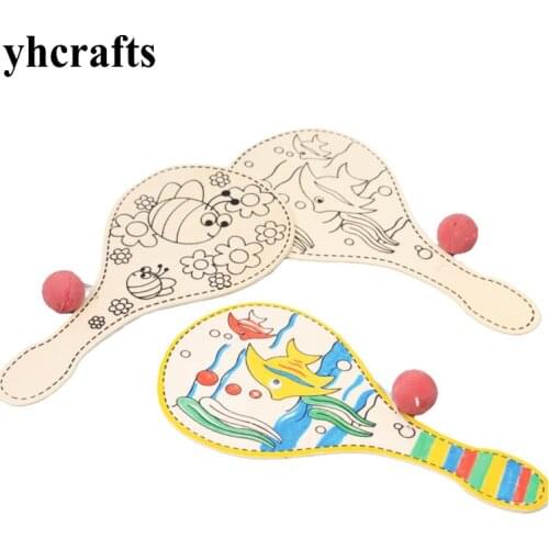 4PCS/LOT.Paint unfinished wood bouncy ball racket,Create your own,Drawing toys Early educational learning Kindergarten arts