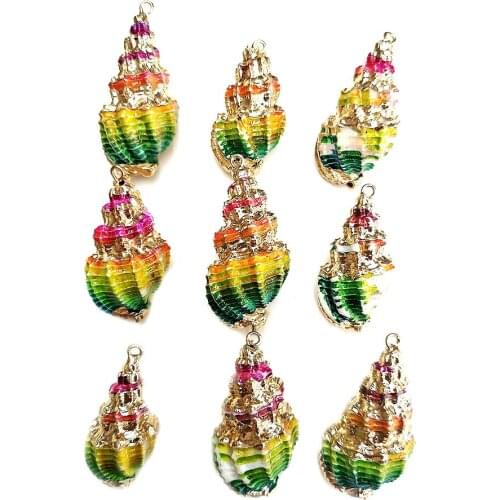 5pcs Natural Conch Shell Colorful Charms Women Jewelry Making 21*38mm Gilt edge Small Pendant DIY Necklace Choker Accessories