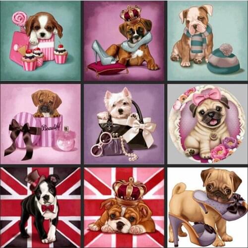 5D Diy Diamond Painting Cross Stitch Diamond Embroidery Bulldog & Lovely Dog Baby Diamond Mosaic Full Rhinestone Needlework L498
