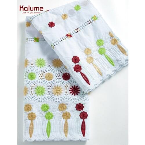 Kalume 100% Cotton African Lace Fabric Yellow Materials Pure Cotton Lace Fabric With Stones Dubai Lace For Nigerian Sewing F2291