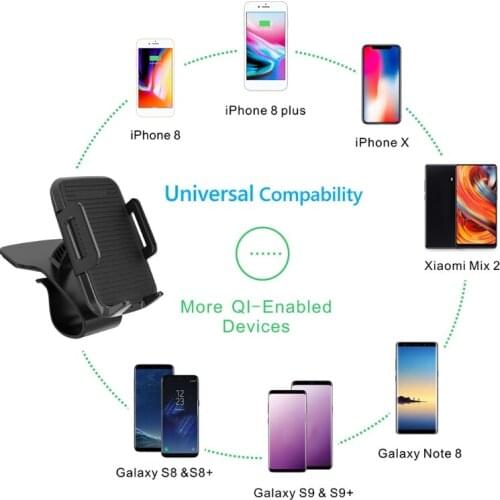 Wireless 10W Qi Fast Car Charger Mount Car Dashboard Phone Holder Non-slip Gripping Arm Support All Qi devices