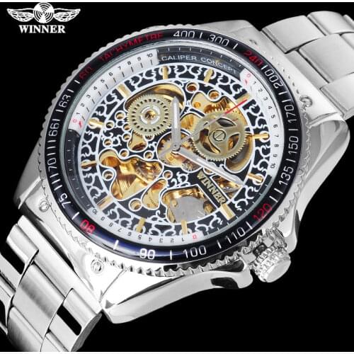 WINNER famous brand men mechanical watches fashion automatic skeleton man wristwatches stainless steel band relogio masculino