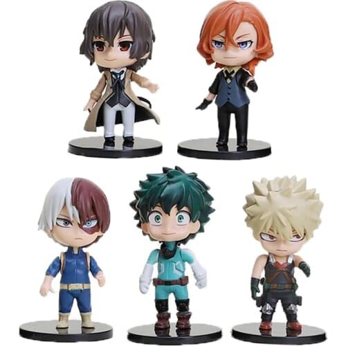 5Pcs Anime Figure My Hero Academia Bungo Stray Dogs Action Figures Midoriya Dazai Osamu Nakahara Chuya PVC Figure Model Toys