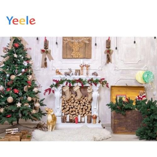 Christmas Tree Reindeer Fireplace Wood Sock Room Photography Backdrop Photographic Background For Photo Studio Shoot Photophone