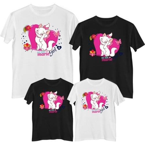 Disney The Aristocats Marie Cat T-shirt Comfortable 100% cotton Fashion T-shirts women short sleeve Girl outfit Mother girl Tops