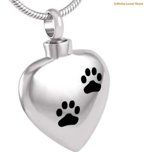 KLH8382-9 Cute Double Paw Print Heart Cremation Necklace Hold Pet Ashes After Cremation,Wholesale Pet Funeral Jewelry