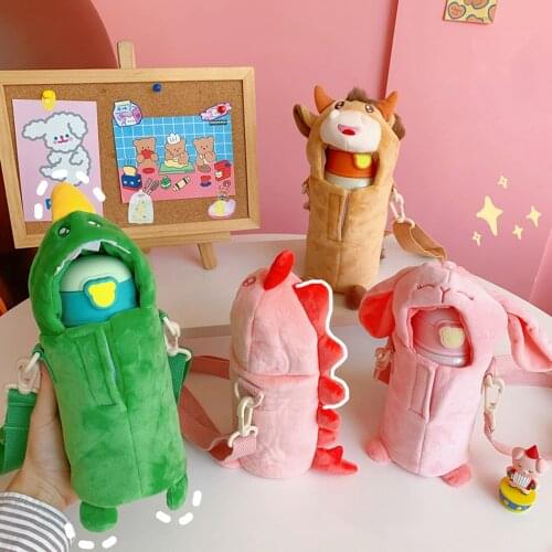 Ins Simple Cute Thermos Stainless Steel Kids Water Bottle With Straw Student Portable Bullet Vacuum Bottle With Protective Case