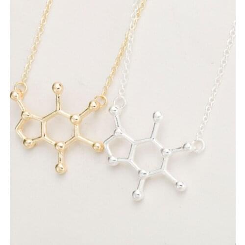 Caffeine Molecule Geometric Polygon Bar Pendant Necklace Gold Silver Color Link Chain Chokers Chemistry Fashion Female Collars