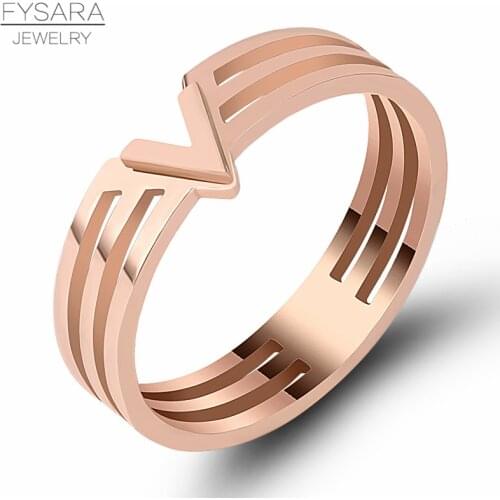 FYSARA Luxury Brand V Letter Rings for Men Women Wedding Accessories Stainless Steel Multilayer Love Finger Rings Lovers Gift