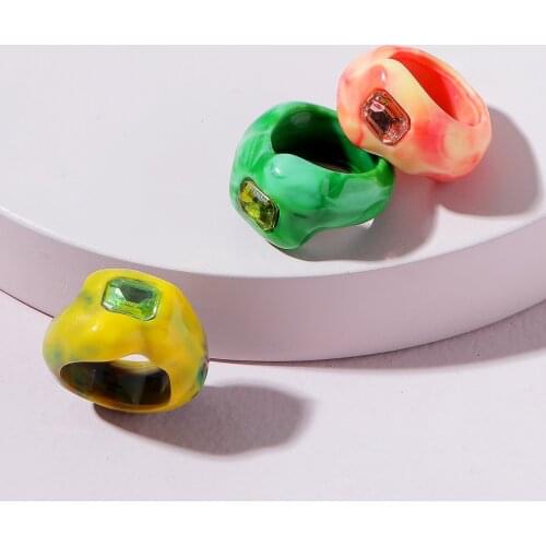 3 pcs/Set New Ins Simple Color Rendering Rhinestone Ring Cute Color Resin Acrylic Ring For Women Girl Fashion Jewelry Gift