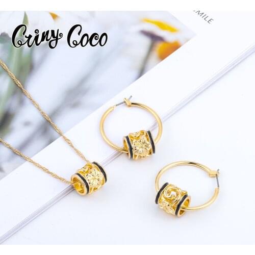Cring Coco Hawaiian Polynesian Plumeria Necklace Set Fashion Gold Filled Pendant Hoop Earrings Jewelry Sets for Women Girls 2021