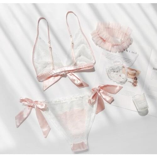 Japanese Underwear Set Women Bra Panty Underwear Suit Wire Free Satin Bra Shorts Set Lingerie Women Brassiere Bra and Panty Set