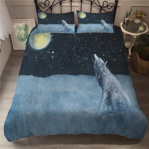 Hot style 3D digital wolf printing 100% Polyester bedding set 1 duvet cover + 1/2 pillowcases bed in a bag (no sheet)