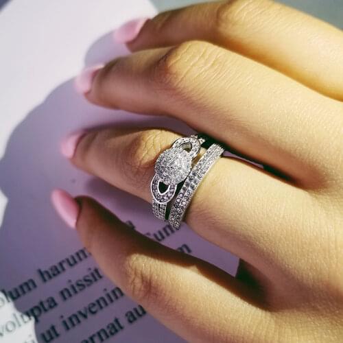 Solid 925 Sterling Silver zircon Wedding Ring Set for Bridal Women Men Finger Gift Africa zambia botswana Fashion Jewelry R4850S