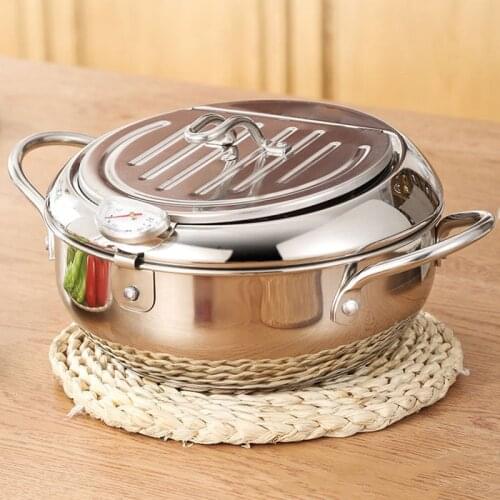 Kitchen tools 304 stainless Japanese Style Deep Frying Pot Thermometer Fryer Pan Control Fried Chicken Pot Cooking Tools