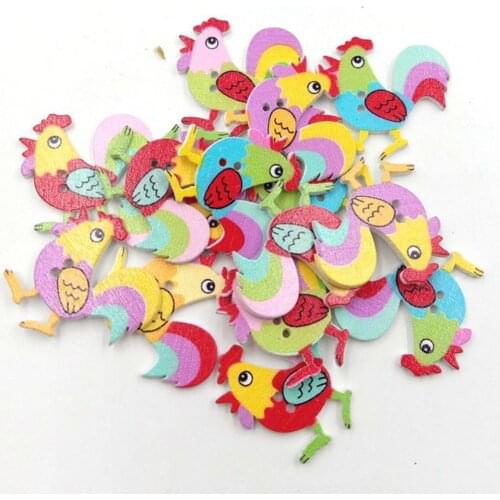 80%HOT50Pcs Cartoon Rooster Chicken Wooden Buttons 2 Holes DIY Sewing Scrapbook Decor