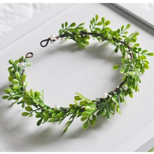 Hot New Foliage pearl Handmade Woman Girls Baby Shower Bridal Shower Primitive Rustic Wreath Flower Crown Base Woodland Tiara