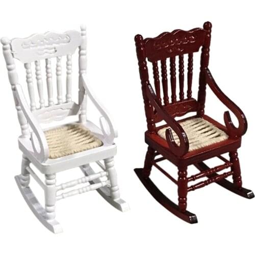 Miniature Rocking Chair For 1:12 Dollhouse Wooden Furniture Model Set Doll House Simulation Mini Furniture Chair With Armrests