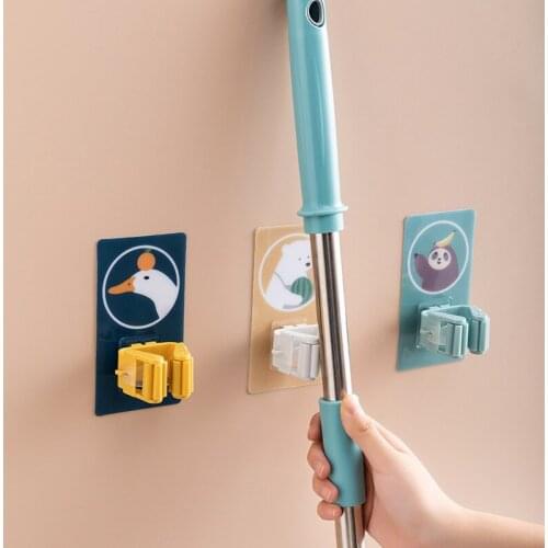 Cartoon Mop Rack Wall Mounted Broom Holder Toilet Brush Organizer Easy To Paste Without Damaging The Wall Kitchen Accessories