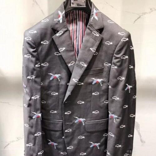 Heavy Work New Whole Body Crane Embroidery Mens Blazer Two Piece Fashion Slim Fit Smart Casual Social Evening Party Dress Suit