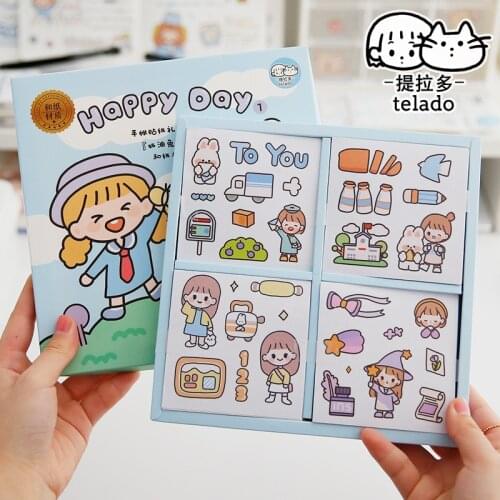 100 Sheets Happy Day Girl Cartoon Paper Sticker Set for Journal Scrapbooking DIY Planner School Supplies Stationery