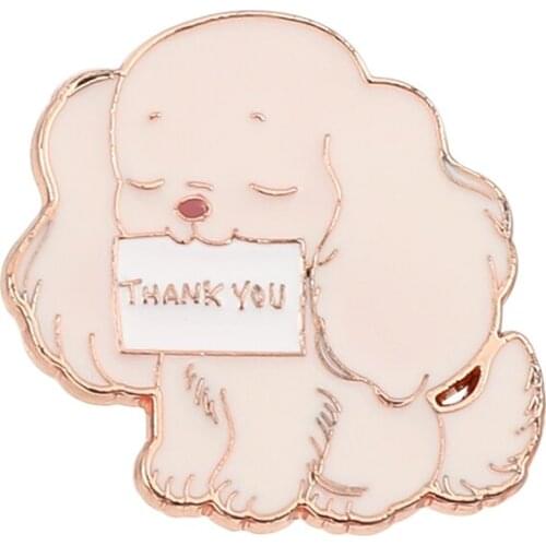 Cute Animal Puppy Brooch Enamel Lapel Pin Lovely Cartoon Badge Metal Kawaii Girl Jewelry Accessories Pink Thank You Wholesale