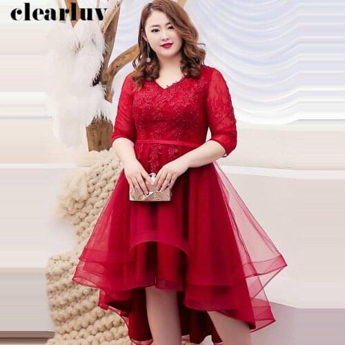 Half-sleeve Prom Dress High Low Vestidos De Gala Appliques Dresses Women Party Night 2019 Plus Size V-neck Formal Prom Gown T091