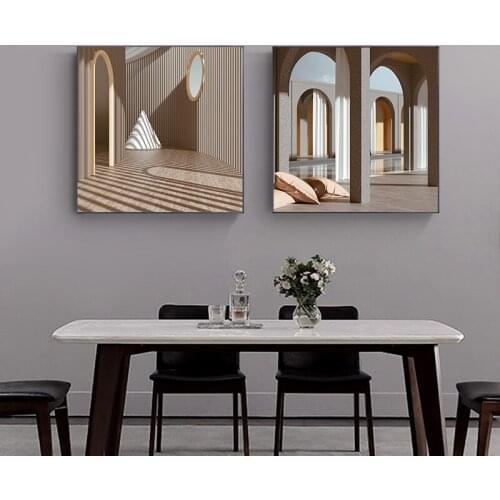 Simple modern Morandi color small fresh art building space porch poster canvas decorative painting mural picture core