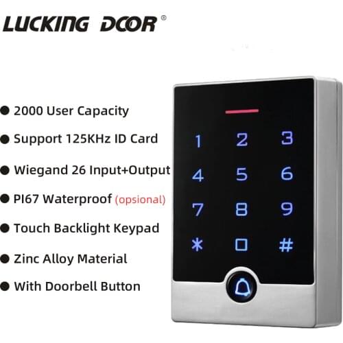 125Khz RFID Backlight Touch Access Control Standalone Keypad 2000 User Waterproof Access Controller with Wiegand Input Output