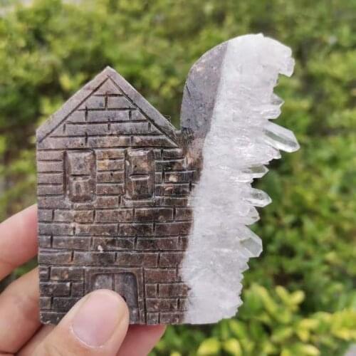 Hand carved quartz crystal House quartz crystal cluster Building figurine