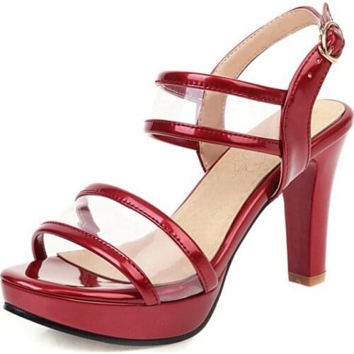 Shoes Women Sandals Summer Patent leather 9.7CM High Heel OPen Toe Party Wedding Shoes Sandalias Mujer Big size 33-46 Q2075