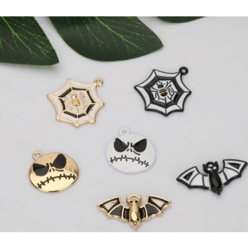 10pcs/pack Halloween Spider Web Demon Spider Enamal Charms Metal Pendant Earring DIY Fashion Jewelry Accessories