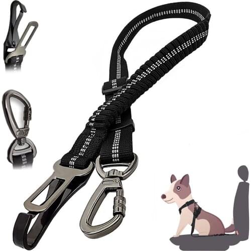Dog Car Seat Belt Pet Seatbelt Clip Tether Puppy Safety Latch Bar Attach Harness Leash with Lockable Carabiner for Dogs Travel
