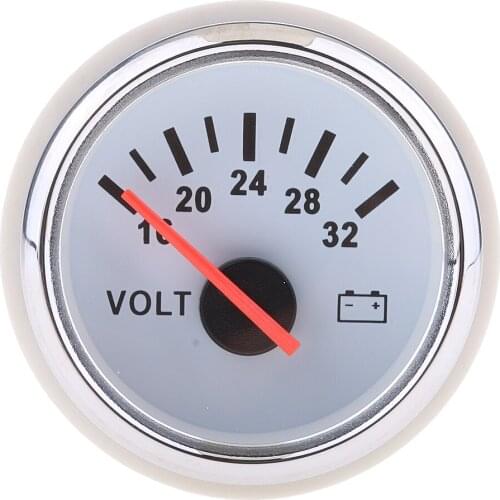 2 inch 52mm Voltmeter Gauge Waterproof for Boat Marine Vehicle Truck ATV - Voltage Range 16-32V - Round Panel