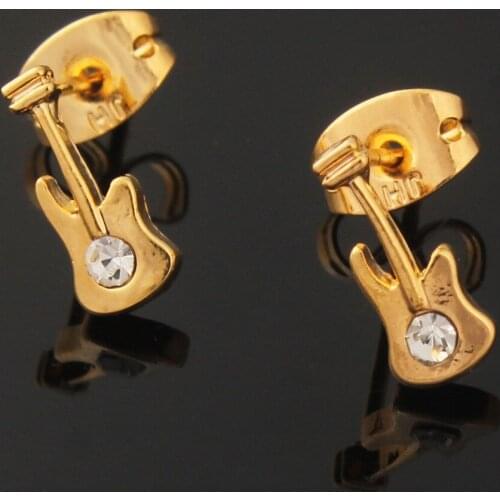 High Quality Austrian Crystal Violin Musical Note Pearl Stud Earrings . Gold Color Women Mini Earring Jewelry