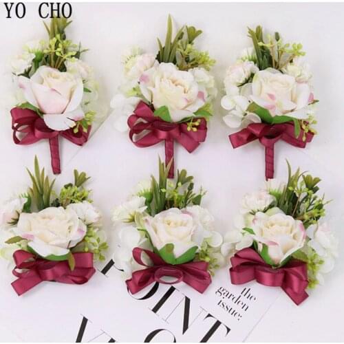 YO CHO Retro White Wrist Flowers Corsages Suit Rustic Style Wedding Bridesmaids Decoration Accessories Artificial Flowers Brooch