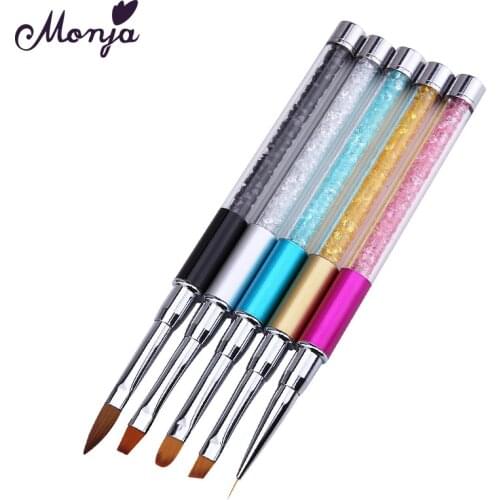 Monja 5 Pcs/Set Nail Art Rhinestone Acrylic Handle Carving Nail UV Gel Painting Brush Lines Liner DIY Drawing Pen Manicure Tool