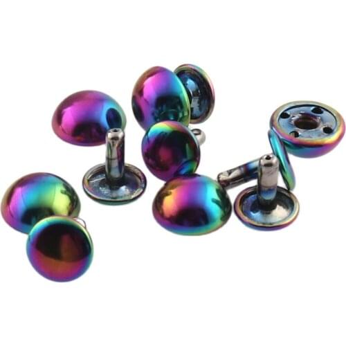 50sets/lot 9mm High Quality Rainbow Color Metal Rivets Round Double Cap Rivet Stud Collision Nail for Leather Crafts Shoes Bags