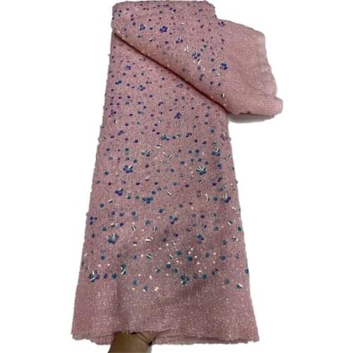 African Lace Fabric 2021 High Quality Lace with Sequins 5 Yards, French Tulle Lace Nigerian Lace Fabrics for Sewing Dress JY-100