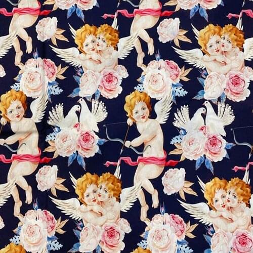 Angels Print Blue 100% Cotton Fabric for Boy Clothes Hometextile Cushion Cover Curtain DIY 105cm Width-BL257
