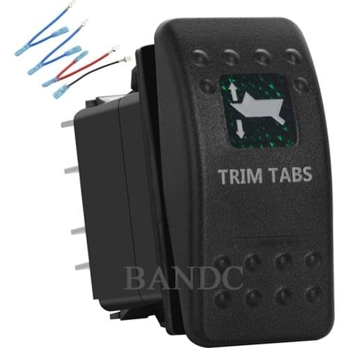 Car Boat Marine TRIM TABS Rocker Switch with Jumper Wires Set 7Pins (On)-Off-(On) DPDT Dual Green Led Lights，10A 20A