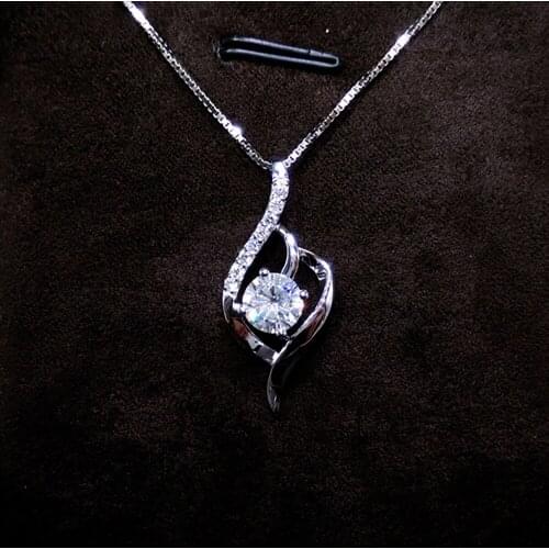 14K White Gold Women Pendants Necklaces Moissanite Diamond 0.5 1 2 3 Carat Round Ribbon Wedding Anniversary Engagement Party