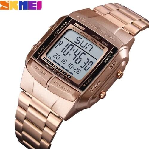 SKMEI Waterproof LED Digital Watch Military Sports Watches Electronic Mens Watches Fashion Business Steel Clock 1381
