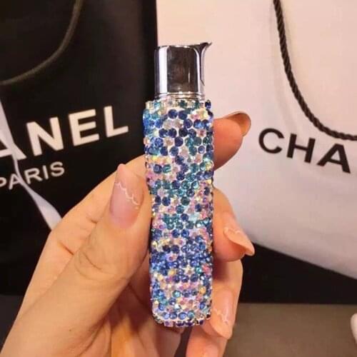 DIY Rhinestone Torch Lighter Creative Windproof Refillable Butane Lighters Girl Sexy Pink Portable Lighter Dropship Suppliers