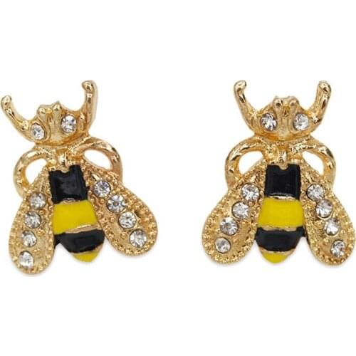 Elegant Yellow Black Petrol Dripping Vivid Bee Twinkling Clear Crystal Golden Stud Earrings For Women