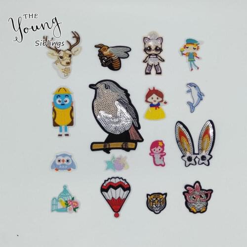 Hot sale Cartoon Hot melt adhesive Applique Embroidery Sequins Iron on patch Badges DIY Sewing Clothing Accessories C6691-C6706