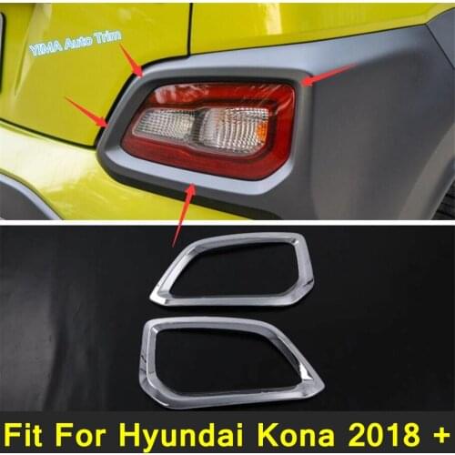 Lapetus Chrome Rear Fog Lights Lamp Frame Cover Trim 2 Pcs Fit For Hyundai Kona 2018 - 2021 ABS External Spare Parts