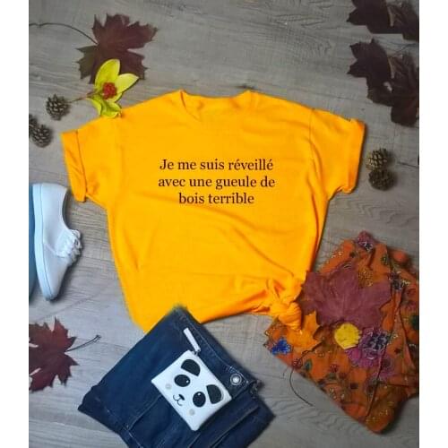 Hungover Slogan Yellow Women Fashion Girl Cotton Aesthetic Grunge Tumblr Female Tee Tops Street Style French T Shirt